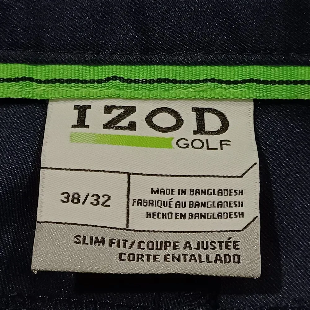Izod Mens Size 38/32 Navy Blue Flat Front Chino Slim Fit Golf Pants